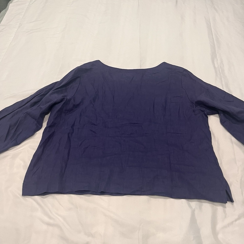 Martha Stewart Collection 100% Linen Blouse Size XL Blue 3/4 Sleeves Side Slits - Picture 6 of 6